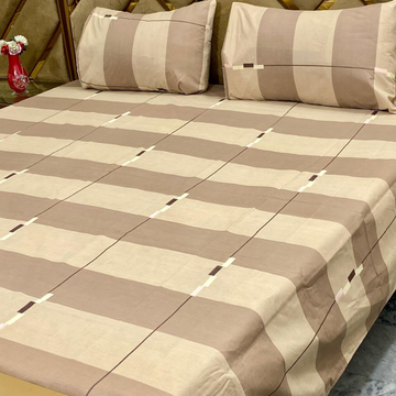 Beige Checkered Luxury Bedsheet Set