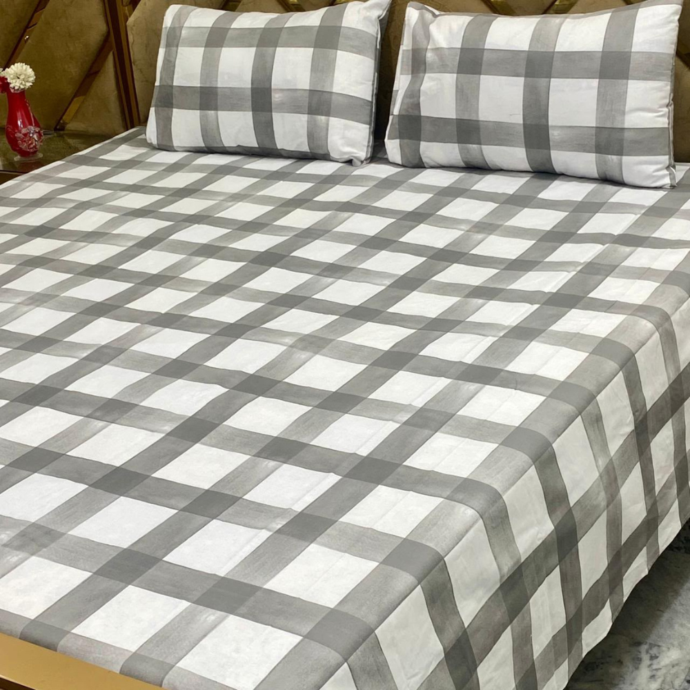 Premium Grey Checkered Cotton Bedsheet