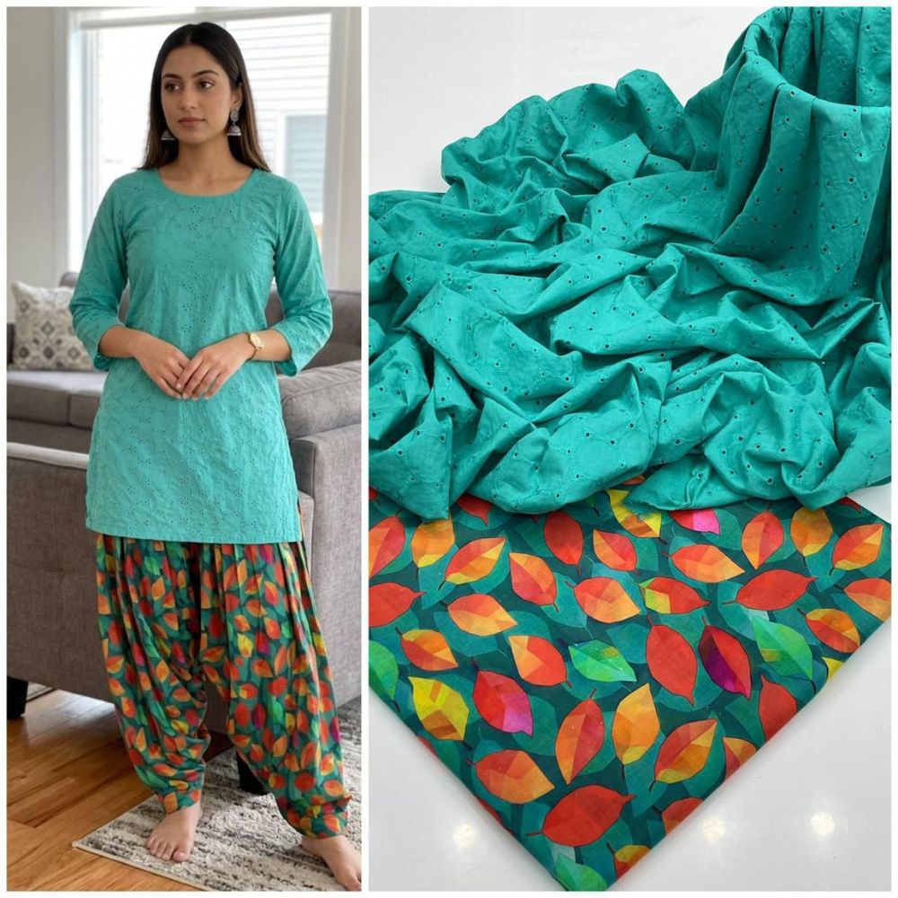 Modern Teal Printed Cotton Two-Piece