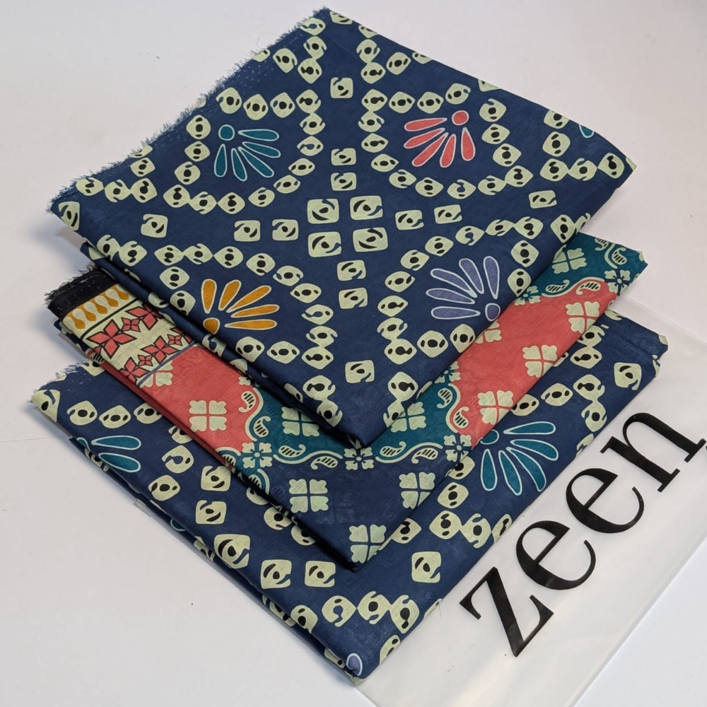 Stylish Blue Printed Unstitched Lawn Suit