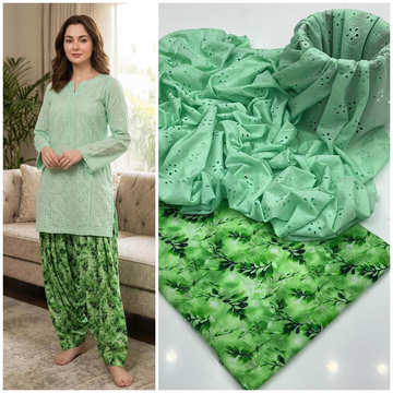 Premium Green Printed Cotton Two-Piece