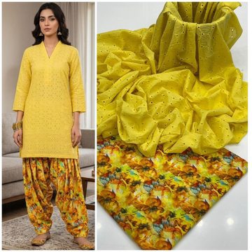 Elegant Yellow Printed Cotton Two-Piece